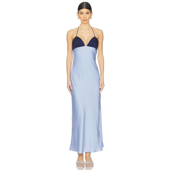 NIA Wolfe Dress in Chambray & Navy maxi dress